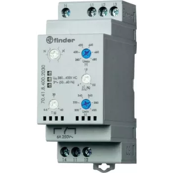 Finder tīkla uzraudzības relejs 70.41.8.400.2030 70.41.8.400.2030 3-fāžu tīkla uzraudzība (380–415 V maiņstrāva), N-vada uzraudzība (70.41.8.400.2030)