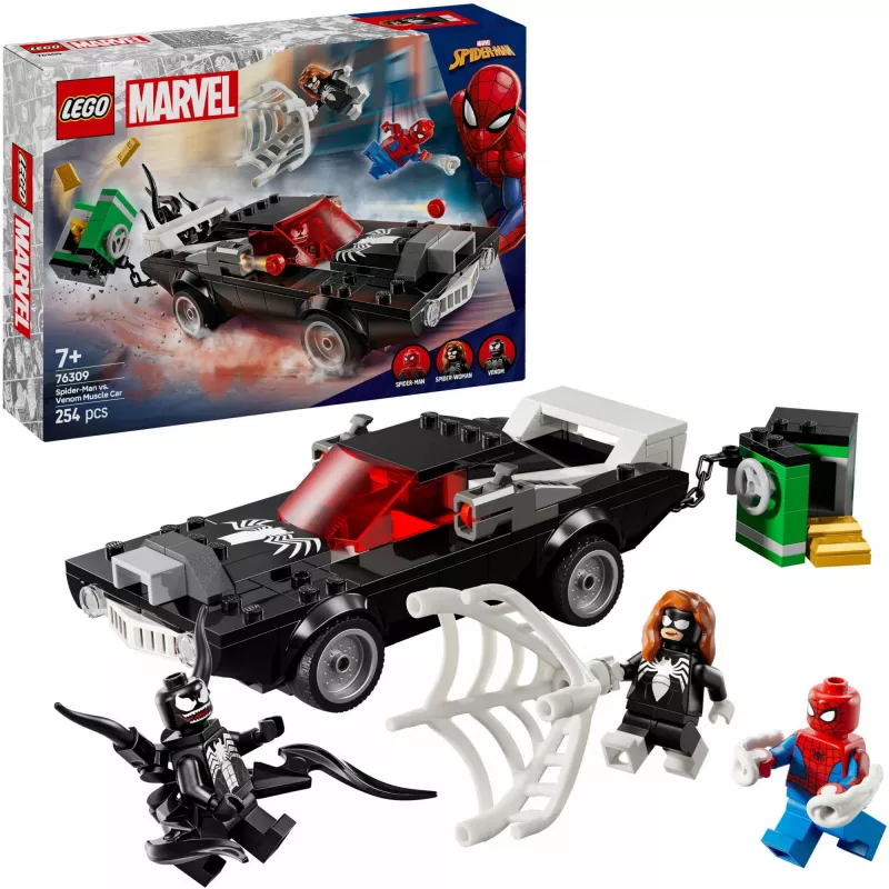 LEGO Marvel Super Heroes Spider-Man vs. Venom Muscle Car 76309 būvēšanas komplekts — 254 detaļas, 3 minifigūras, vecumam 7+