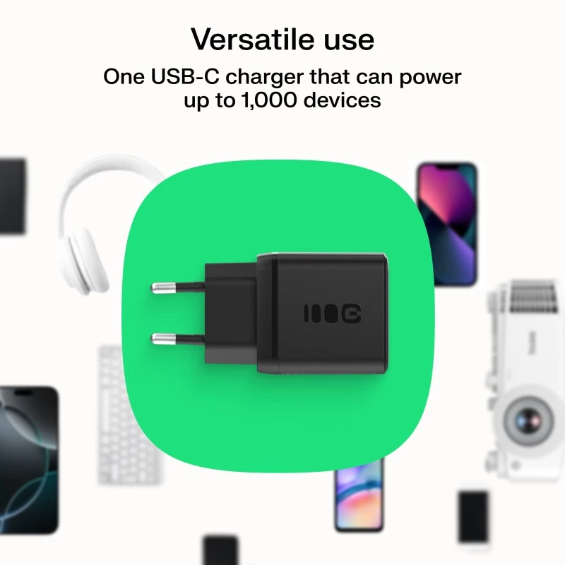 Barošanas adapteris zaļa Cell PowerSource Solo30 30W melns — USB-C viena porta lādētājs