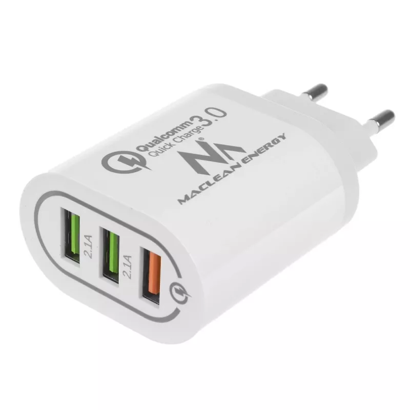 MACLEAN MCE479W sienas lādētājs — 3 portu USB ātrais lādētājs, 18 W kopējā jauda