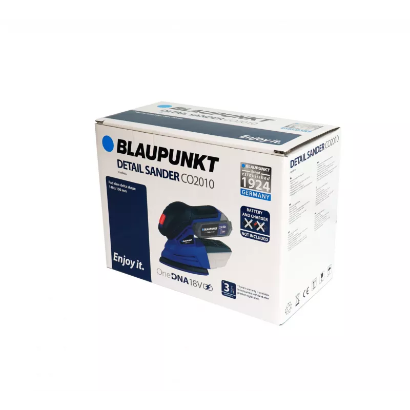Detalizētais slīpmašīna BLAUPUNKT CO2010 18 V, bezvadu, rokas slīpmašīna mazu virsmu slīpēšanai