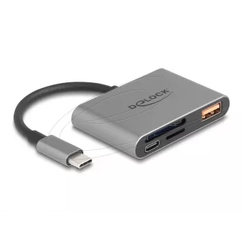Delock 91016 USB-C karšu lasītājs SD un microSD kartēm ar USB-A pieslēgvietu un USB-C PD