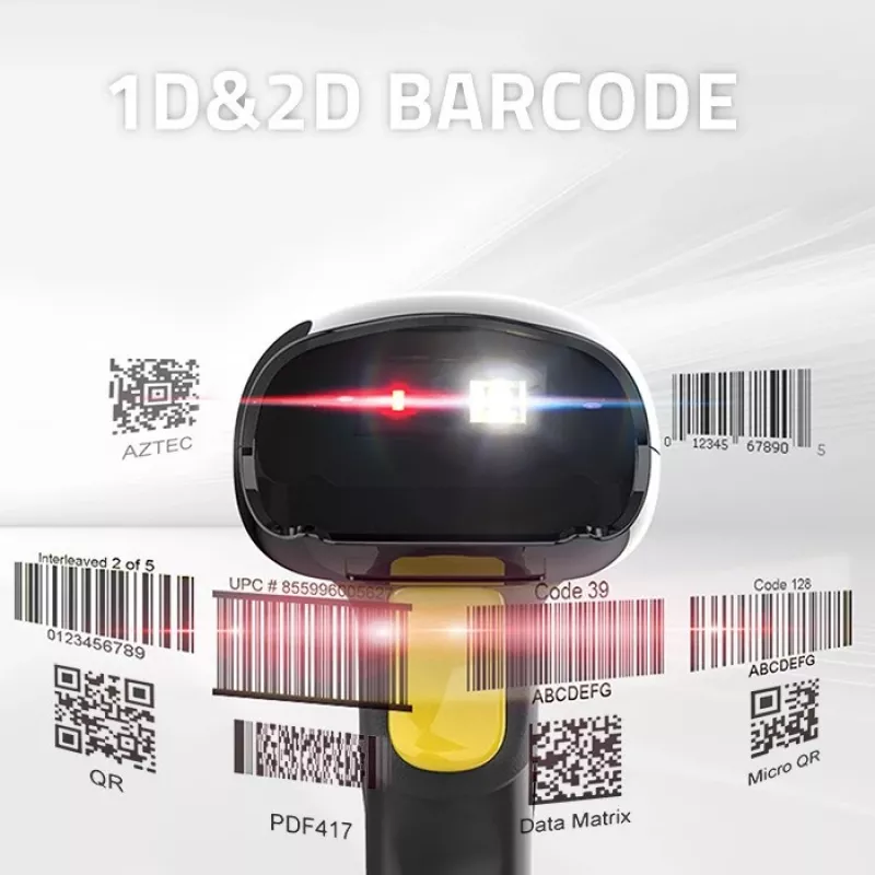 Bezvadu svītrkodu skeneris QOLTEC 50856 — 1D un 2D bezvadu rokas, USB saskarne, ABS korpuss, 170×62×100 mm, 203 g