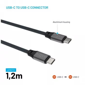 USB-C uz USB-C magnētiskais pītais kabelis FIXED FIXDBM-CC12-GR, USB 2.0, 1,2 m, pelēks