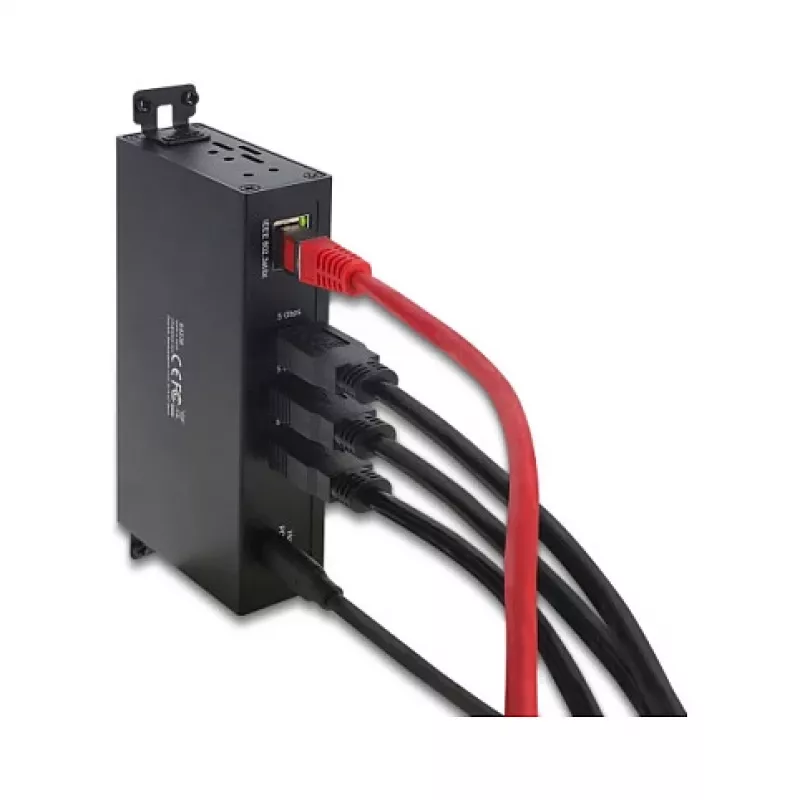 DELOCK USB centrmezgls, 3 pieslēgvietas, 5 Gbps, ar RJ45 Gigabit PoE++ un USB Type-C saimniekdatora pieslēgvietu, metāla korpuss, 1,5 kV izolācija, melns