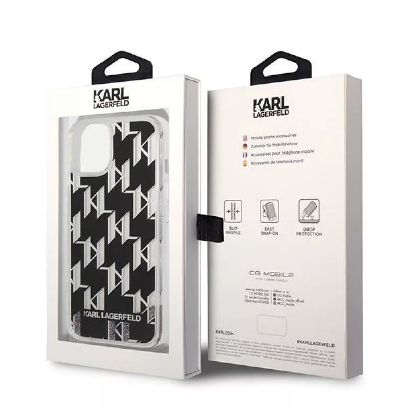 Karl Lagerfeld KLHCP14MLMNMK iPhone 14 Plus 6.7 cietais maciņš melns / melns Liquid Glitter Monogram