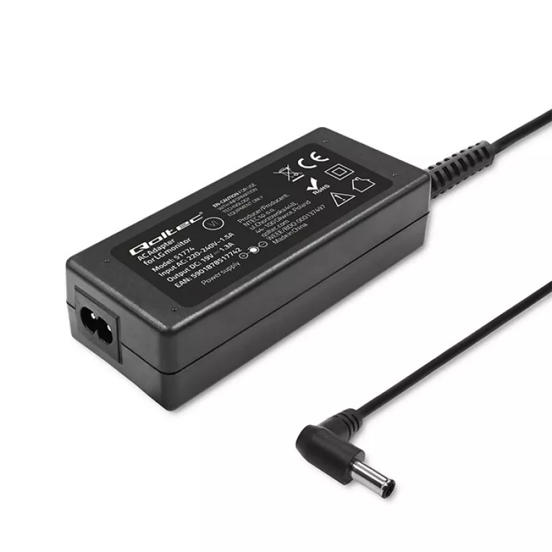 Qoltec 51774 Barošanas adapteris LG monitoram 25W | 1.3A | 19V | 6.5 * 4.4 + strāvas kabelis