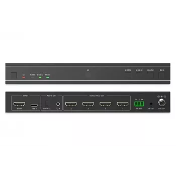 Video sienas kontrolieris DIGITUS DS-55358 — 4 displeji, līdz 4K (3840×2160) @30Hz, DisplayPort 1.2a, metāla korpuss, pogu vadība