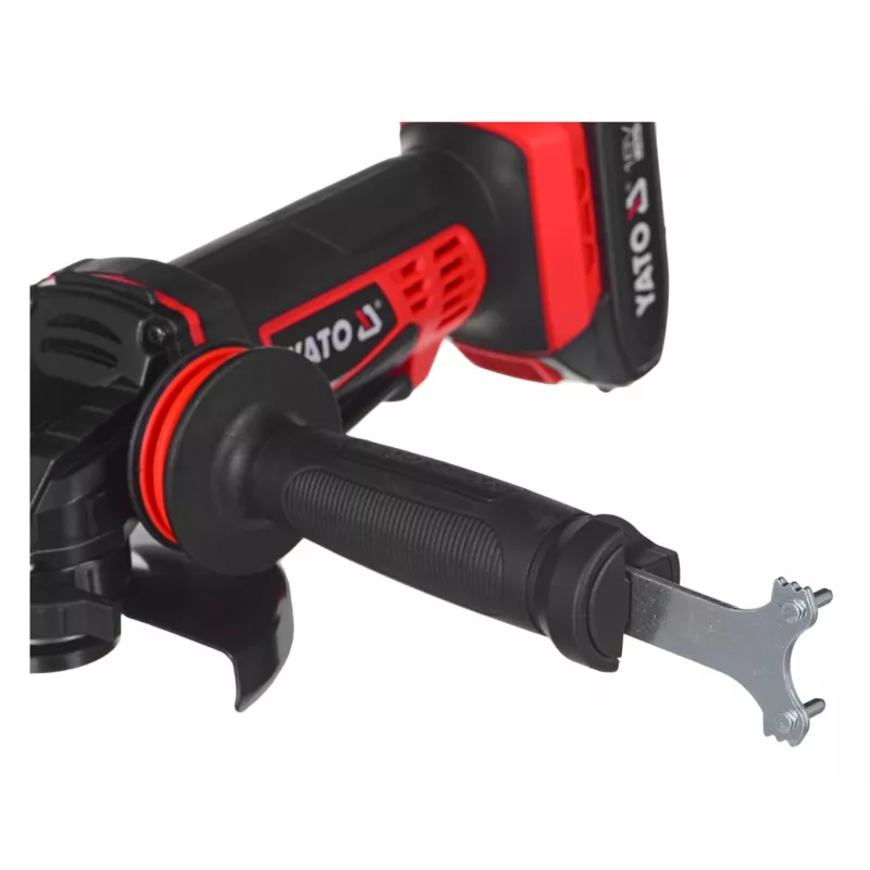 Leņķa slīpmašīna YATO YT-82826, 18V Li-Ion 2Ah, 125 mm disks, 10 000 apgr./min, M14 vītne, bezinstrumentu regulējams aizsargs