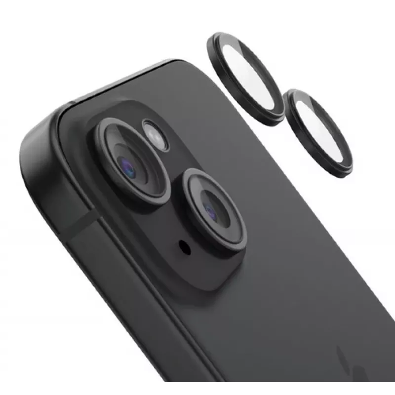 Rūdīta stikla kameras objektīva aizsargs, Belkin OVA179HQBK, priekš iPhone 15 un iPhone 15 Plus — 2 gab. iepakojumā