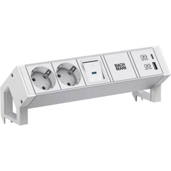 Bachmann DESK2 ALU Balts 937.4042xCEE7/3 1x slēdzis 1xUSB A/C 22W 0 2m