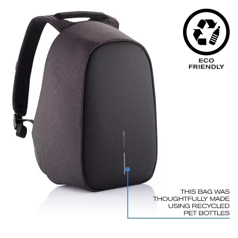 Mugursoma XDDESIGN Bobby Hero Small, pretaizdzīšanas, 11,5 L, planšetdators līdz 12,9 collām, PET/putas, melna