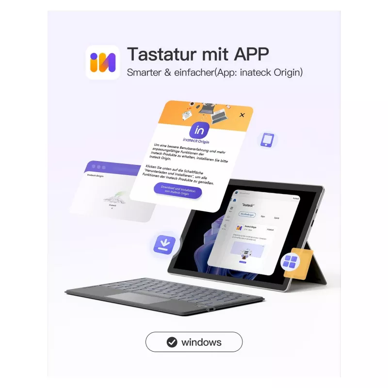 inateck Klaviatūra Surface pelēka, Sureface GO 1-4 Com. QWERTZ