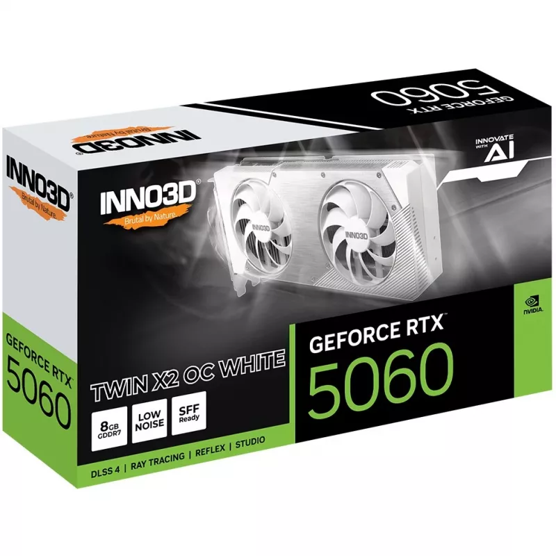 Grafikas karte Inno3D GeForce RTX 5060 Twin X2 OC — 8 GB GDDR7, 128 bitu, PCIe 5.0, 2280 MHz