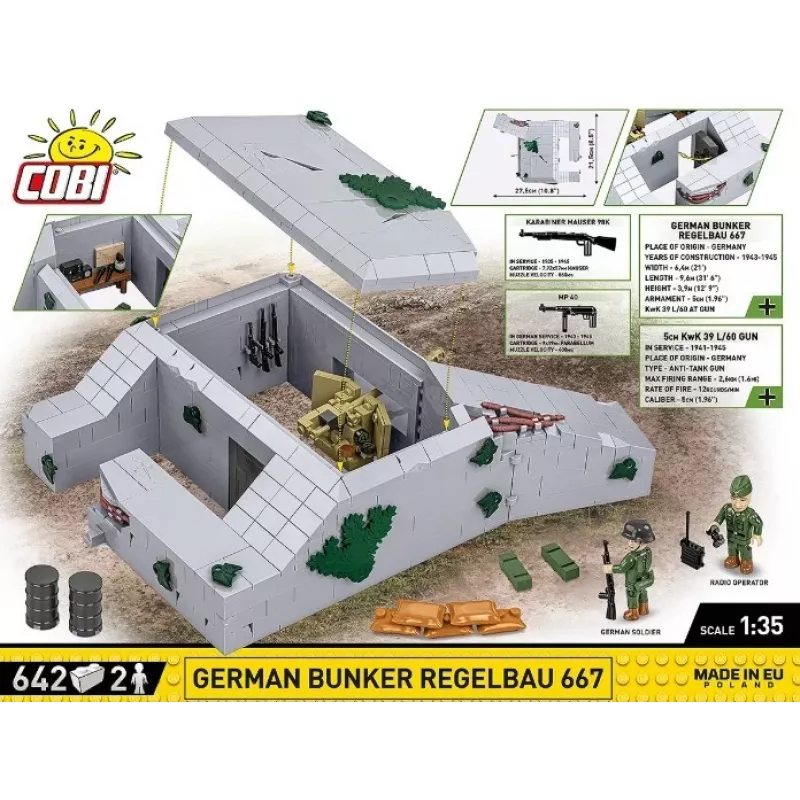 Konstruktoru komplekts Cobi Vācu bunkurs Regelbau 667/642 modelis COBI-3136 – detalizēts klucīšu komplekts
