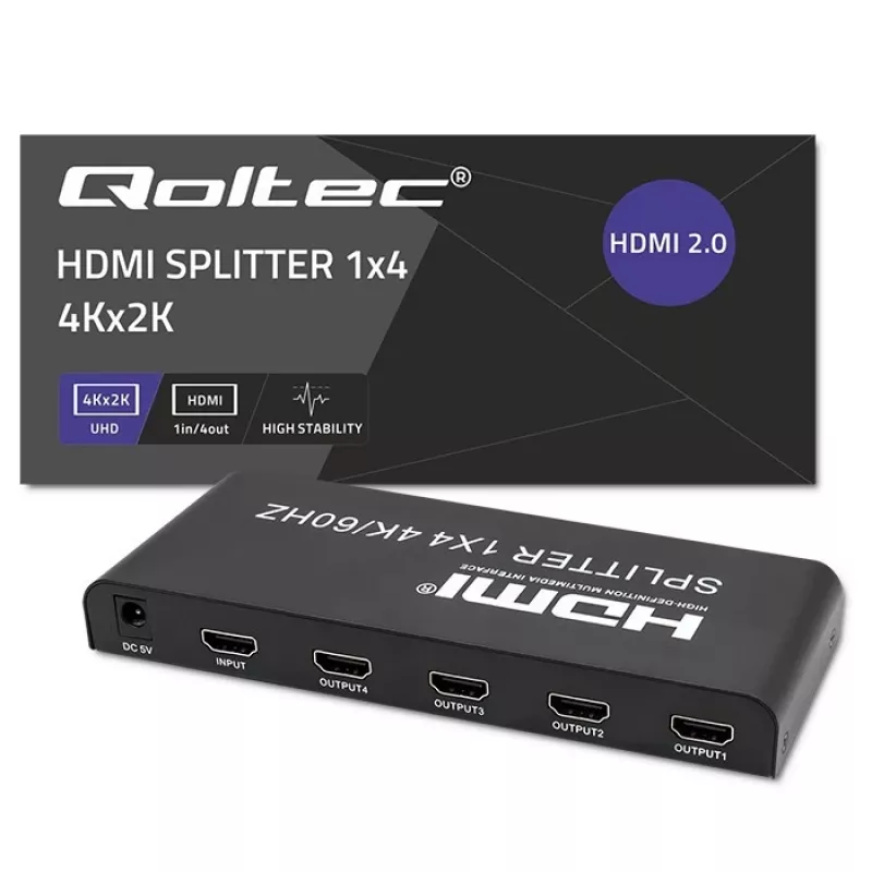 Qoltec 51799 Aktīvais HDMI sadalītājs 4 x HDMI 4K x 2K | 6Gb/s | 60Hz