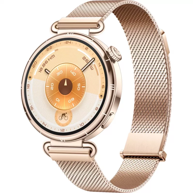 Viedpulkstenis HUAWEI WATCH GT6 1,32 collu AMOLED, 41 mm, nerūsējošais tērauds, zelts, milānas aproce, IP69, 14 dienu baterija