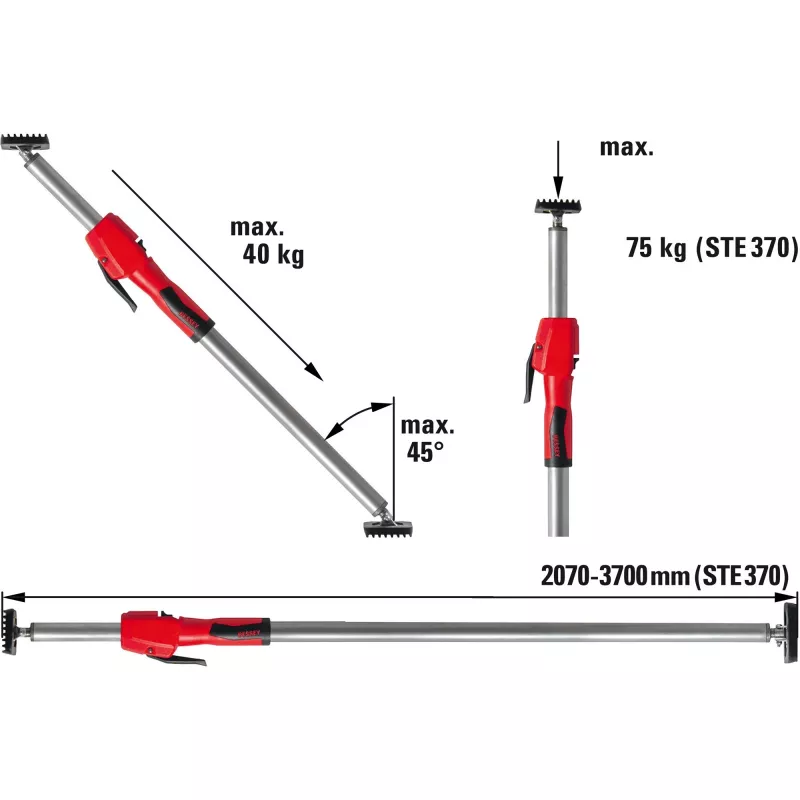 Bessey STE370 griestu un montāžas balsts, sudraba/sarkans, 2070-3700 mm, ar sūkņa rokturi