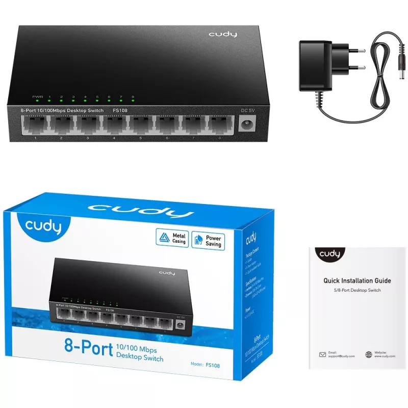 Nepārvaldāms slēdzis Cudy FS108 8 porti Fast Ethernet 10/100 melns