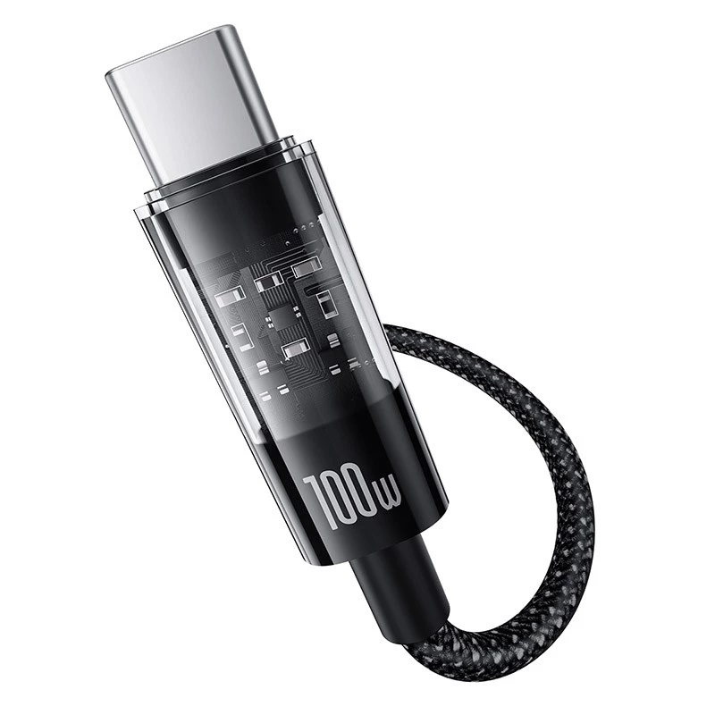 USB A uz USB C kabelis Baseus Gem 1m 100W ātra uzlāde, neilona apvalks, melns