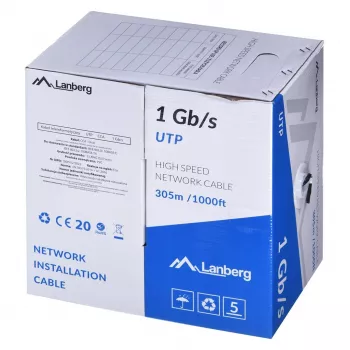 Tīkla kabelis LANBERG LCU6-10CC-0305-BK U/UTP Cat6 305 m, 23 AWG, CCA, 250 MHz, melns