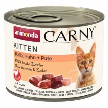 Mitrā kaķu barība animonda Carny Kitten — teļa gaļa, vistas gaļa un tītara gaļa, 200 g