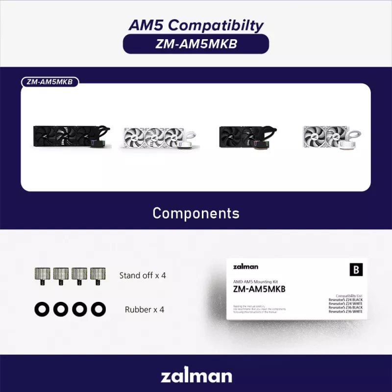 Montāžas komplekts ZALMAN ZM-AM5MKB AMD procesoriem, ligzdas savietojamība ar AM5/AM4 mātesplatēm