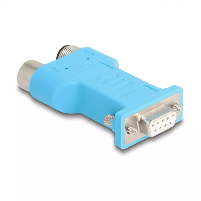 DELOCK D-Sub 9 sievišķā uz 2× M12 5‑kontaktu A‑kodēts CAN kopnes sadalītājs 180° zils