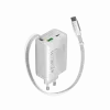 CANYON lādētājs OnCharge 65RC ar iebūvētu USB-C kabeli 65W, 1x PD, 1x QC, ES spraudnis, balts