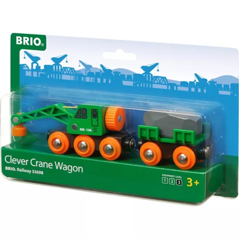 Vagons BRIO Clever Crane Wagon Lift and Load Melns Zaļš