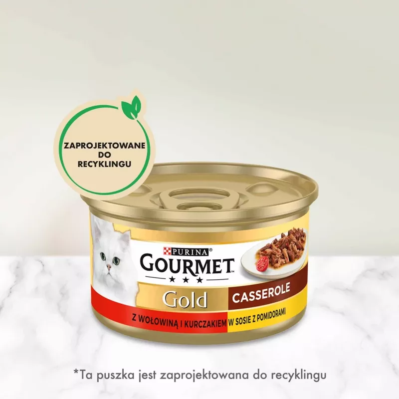 Mitrā kaķu barība Gourmet (Purina) Gold 85 g — pieauguši kaķi, liellopa un vistas gaļa