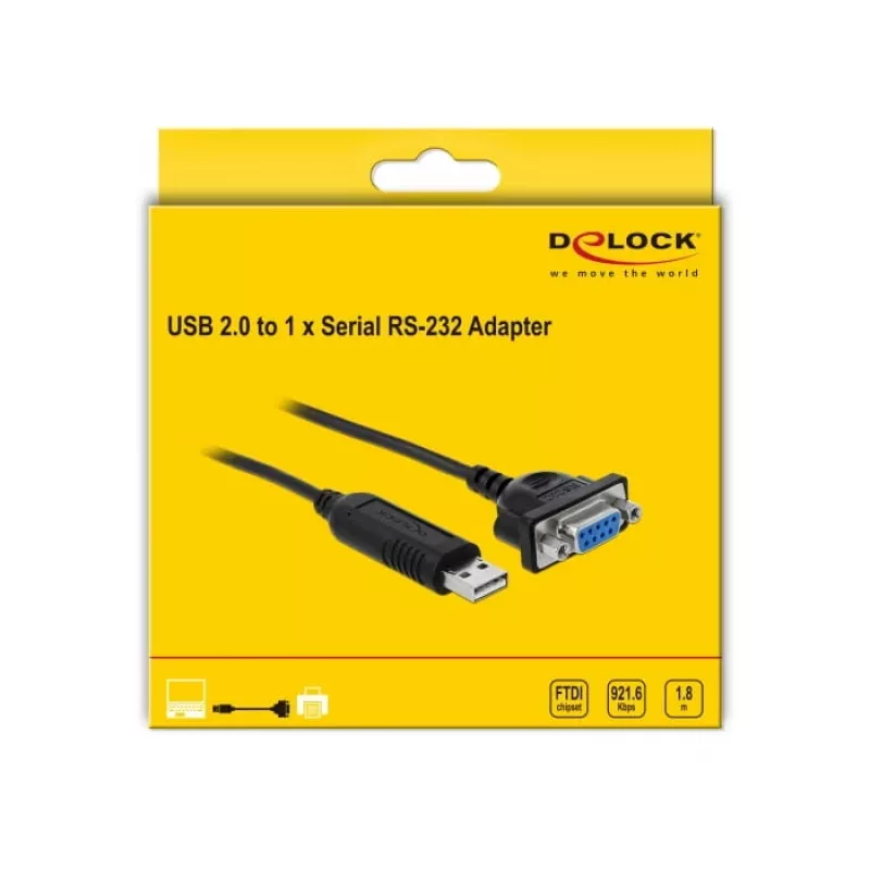Serialais kabelis DeLOCK 66281 Melns 1,8 m RS-232 USB Type-A