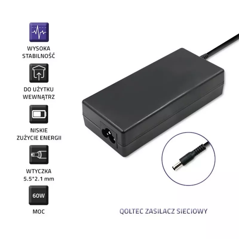 Strāvas adapteris Qoltec 50797 iekštelpām melns klēpjdatoram 1,16 m kabelis