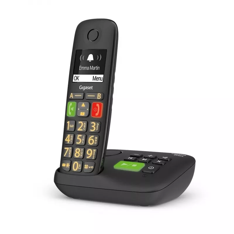 Gigaset E290A Analog/DECT tālrunis ar zvanītāja ID, melns
