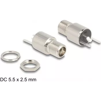 DeLOCK savienotājs DC 5,5 x 2,5 mm ligzda, starpsienas, lodējama versija, 20 V, 9 A