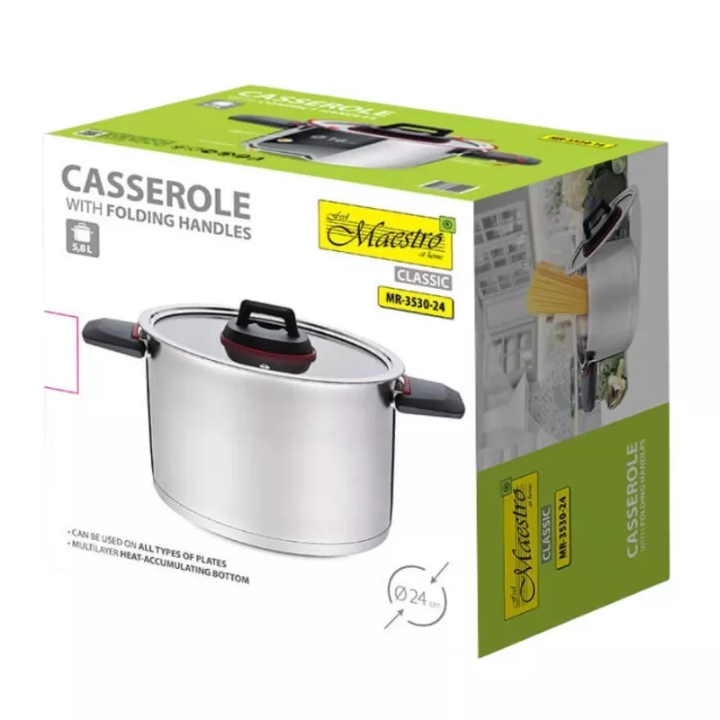 Vārāmais katls Maestro MR-3530-24 nerūsējošais tērauds 24 cm, 5.5 L, salokāmi rokturi, stikla vāks