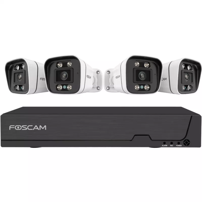Foscam FNA108E-B4-2T Video novērošanas sistēma balta 4x 4K PoE ložu kamera, 1x 8 kanālu NVR