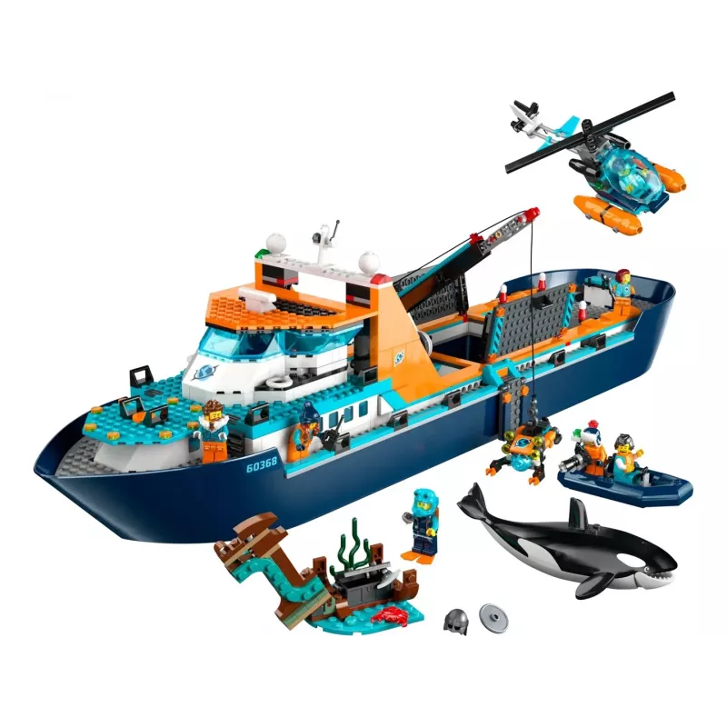 Konstrukciju rotaļlieta LEGO City Arktikas izpētes kuģis 60368 — 815 gab., 7+ gadi, ietver 4 minifigūras