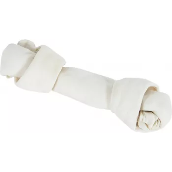 Zobu kopšanas košļājamais kauliņš ZOLUX Knotted balta Bone 140 g — cieta liellopu gaļas garšas zobu kopšanas našķis vidēju šķirņu suņiem (250 mm)