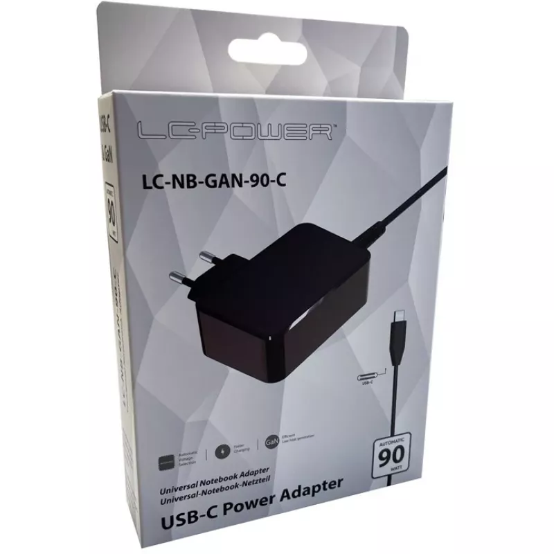 Iekštelpu lādētājs LC-Power LC-NB-GAN-90-C klēpjdatoriem Melns Maiņstrāva 220-240V