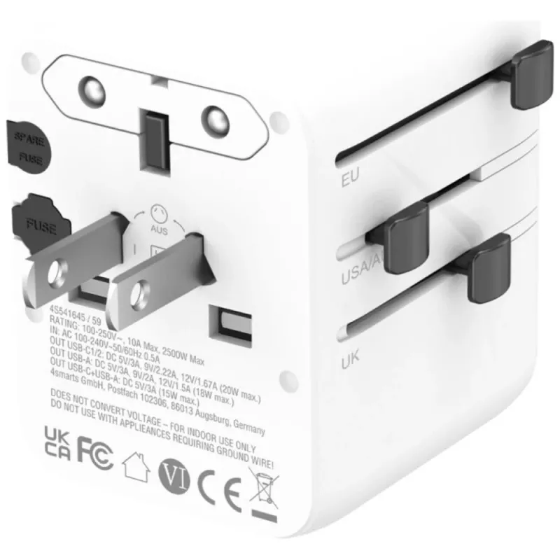 Ceļojumu adapteris 20W GaN Nomad 2xUSB-C + 1xA