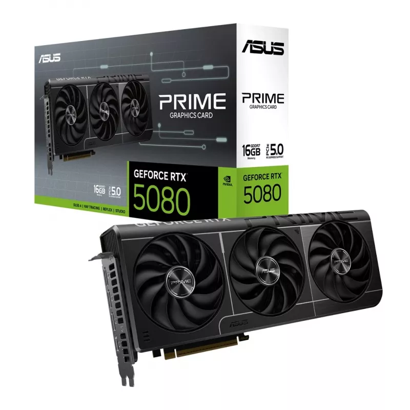 Grafikas karte ASUS GeForce RTX 5080 16 GB GDDR7 PCIe 5.0, 256 bitu, 3 ventilatori, maks. izšķirtspēja 7680×4320