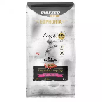 EUPHORIA Fresh Junior vidējiem un lieliem suņiem Tītara ar trusi - sausā suņu barība - 12kg