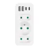 Strāvas sadalītājs MACLEAN MCE248 F/W — 3 maiņstrāvas kontaktligzdas (1×16A, 2×6A) + 4×USB (2×A, 2×C PD 20W), ES kontaktdakša, balts