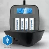 Bateriju lādētājs everActive NC1000MV2 — Ni‑MH 4 slotu USB‑C lādētājs, 4 elementi, 5 V, melns, 110×99×38 mm