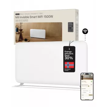 Mill WiFi paneļu sildītājs | PA1500WIFI4A | Paneļu sildītājs | 1500 W | Piemērots telpām līdz 22 m² | Balts | IPX4