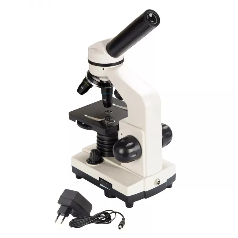 Kombinētais optiskais mikroskops Deltaoptical DO-3210 — monokulārs, 3 ahromātiski objektīvi, LED apgaismojums, 40–400×, 45° slīpa rotējoša galva