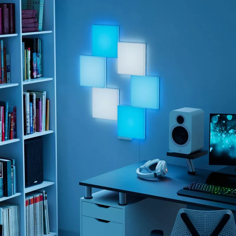 LED paneļu gaisma Nanoleaf N8100K02-6BS — kvadrātveida RGB, 6 gab., maiņstrāva 100–240 V, stiprinājums pie sienas
