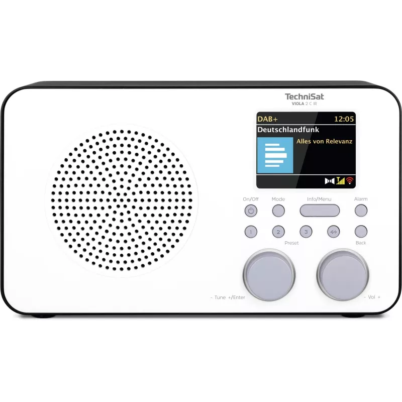 Interneta radio TECHNISAT VIOLA 2 C IR — Analogā & digitālā uztvērēja, DAB+/FM, Wi‑Fi, 3 W, 2,4 collu TFT, 3,5 mm, melns/baltss