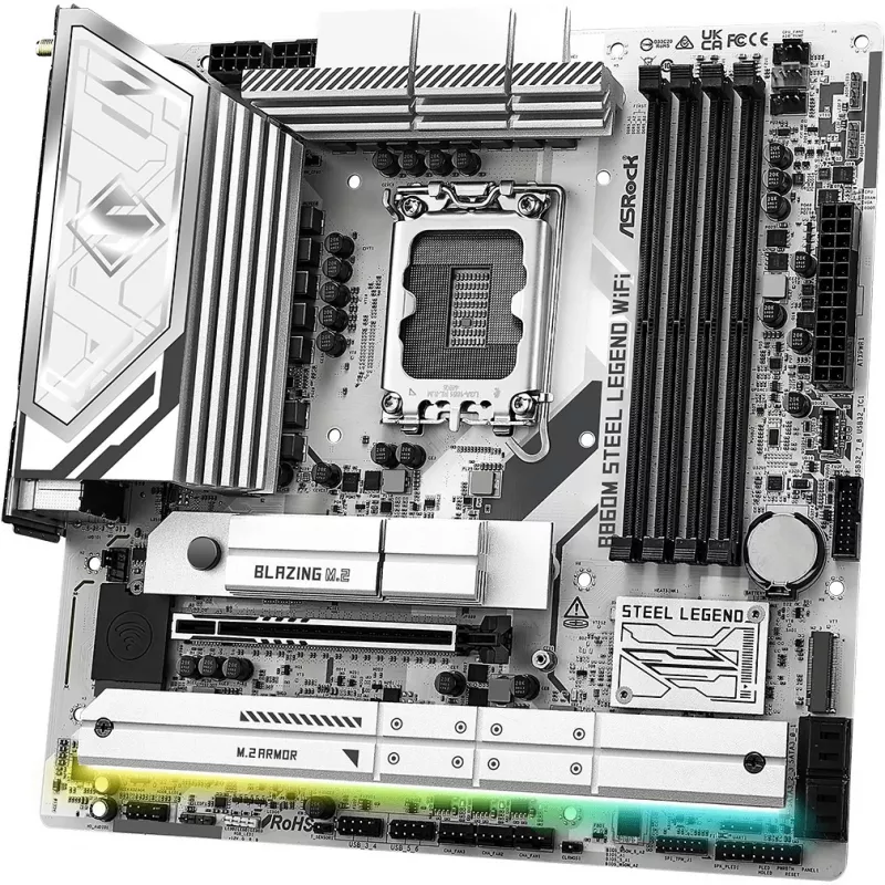 Mātesplate ASRock B860M Steel Legend WiFi — Intel B860, LGA 1851, micro‑ATX, DDR5, 4 DIMM, Wi‑Fi 6E, 2.5GbE